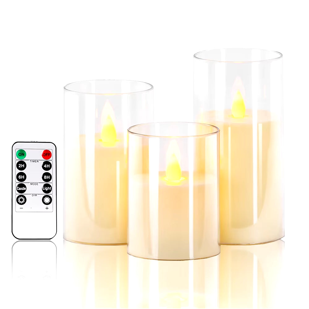 Illuminate Your Space with 3Pcs/Set LED Flameless Candles - Flickering Light & Remote Control for Weddings, Festivals, and Home Decor