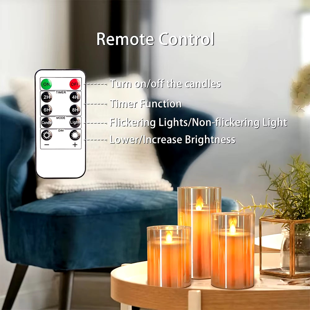 Illuminate Your Space with 3Pcs/Set LED Flameless Candles - Flickering Light & Remote Control for Weddings, Festivals, and Home Decor