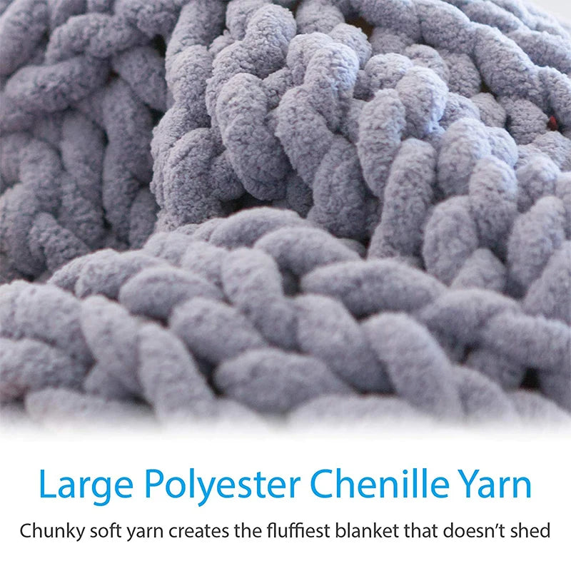 Luxurious Hand-Knitted Chenille Blanket - Cozy Coarse Wool Woven Throw for Home and Travel