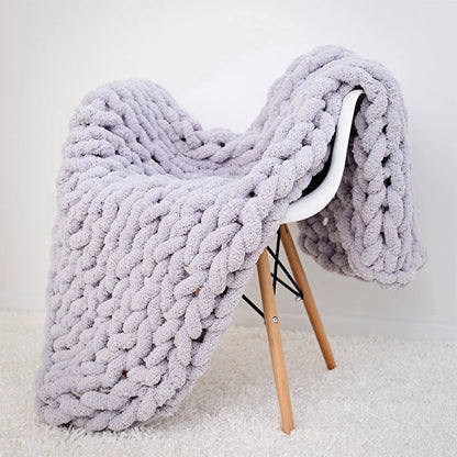 Luxurious Hand-Knitted Chenille Blanket - Cozy Coarse Wool Woven Throw for Home and Travel