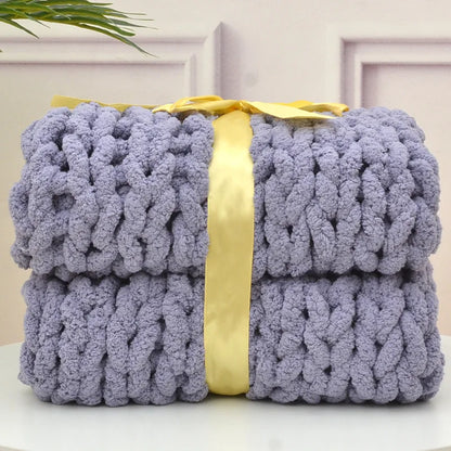Luxurious Hand-Knitted Chenille Blanket - Cozy Coarse Wool Woven Throw for Home and Travel